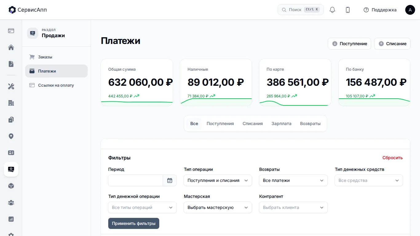 Платежи и расчёты сервисной компании