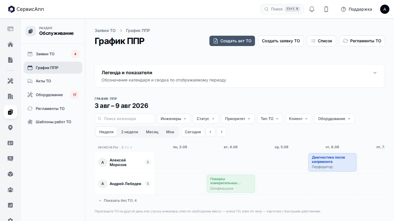 Календарь планового технического обслуживания
